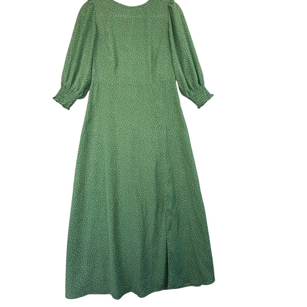 Brass & Roe Boho Midi Dress Womens Size S Green Ditsy Floral Puff Sleeve Cottage